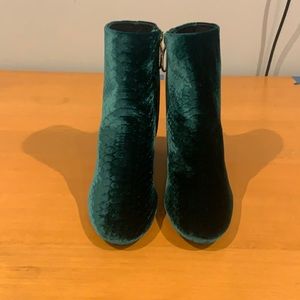 Brand new never worn emerald green booties with gold zipper